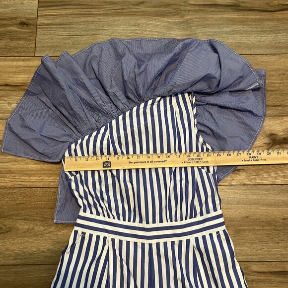 J. Crew One Shoulder Ruffle Jumpsuit SZ 6 Blue White Stripe Romper Wide Leg - Picture 5 of 10